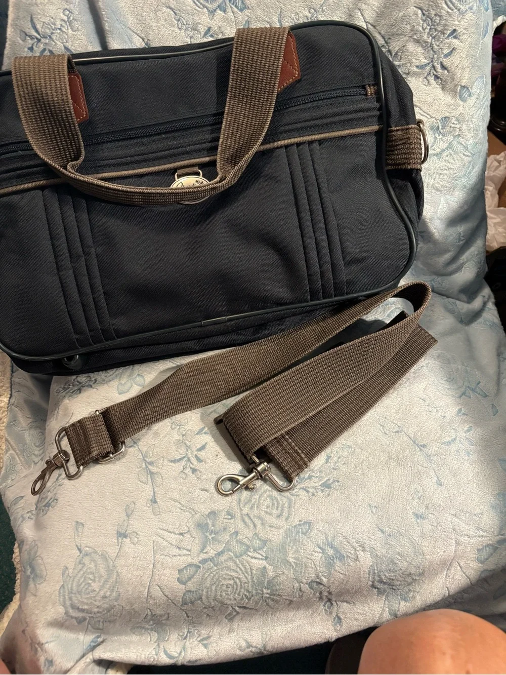 Ricardo Beverly Hills Men's Navy BlueTravel Briefcase with Brown Webbing Handles